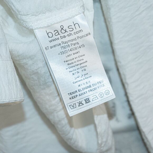 Ba&sh BASH Women's Laura Pleated Blouse ivory white Pleat n open ladder trim M - Picture 5 of 11